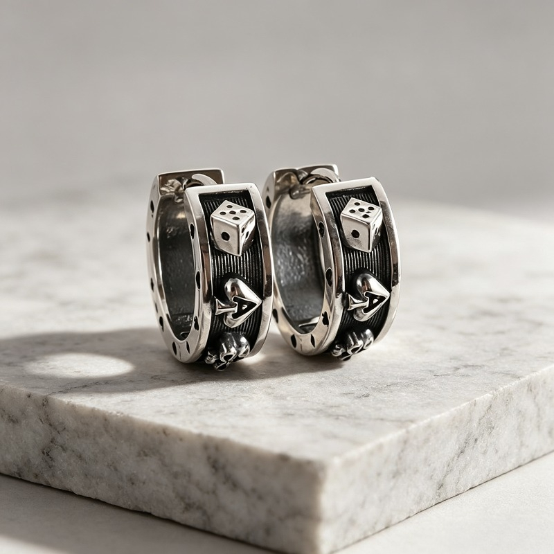 Poker Dice Element Embossed Ear Studs